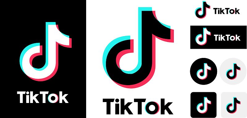 TikTok logo set on black and white backgrounds
