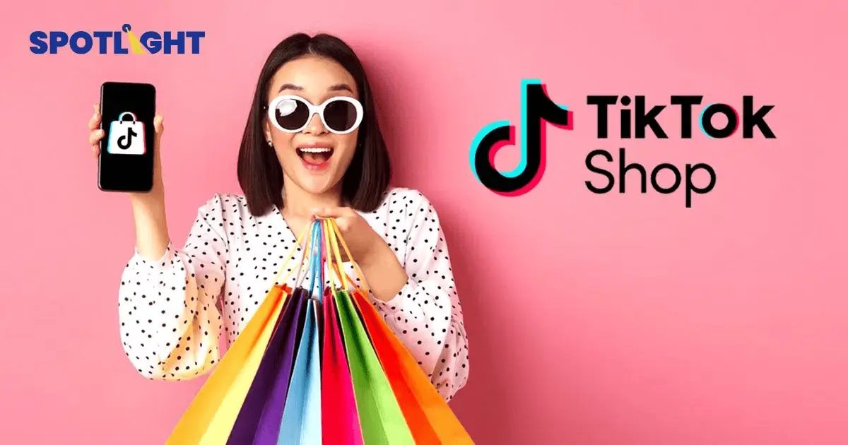 Shopper holding shopping bags next to TikTok Shop, where saved items do not always become orders